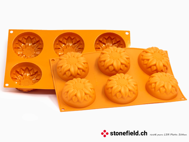 Zu den beliebten Silikonformen gehört die Silikon Backform 6 Sonnenblumen aus dem grossen Sortiment von Stonefield